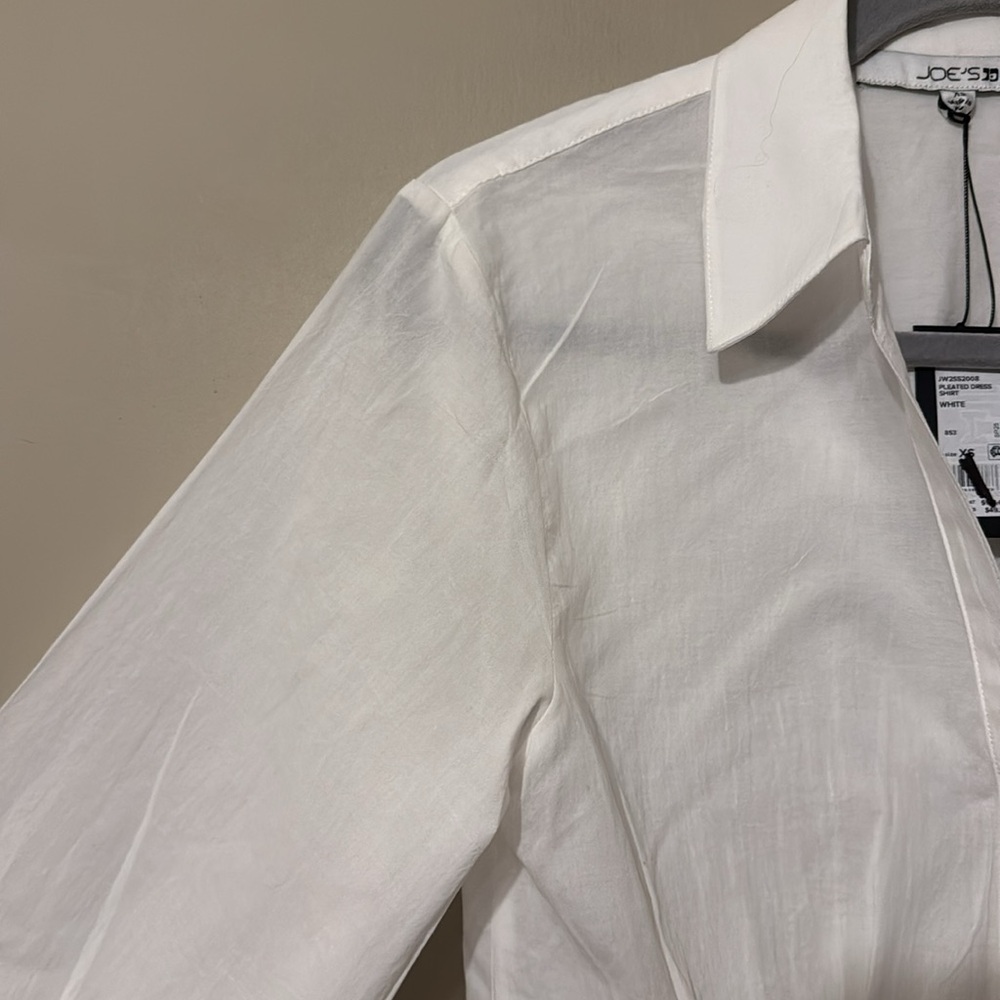 NWT- Joe’s Pleated Long Sleeve Button-Up Shirt, White, XS - Picture 8 of 12